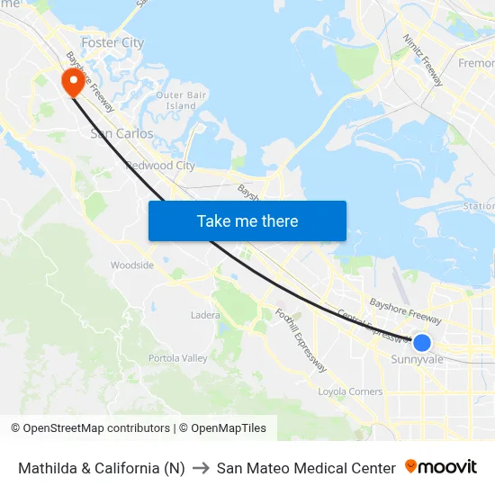 Mathilda & California (N) to San Mateo Medical Center map