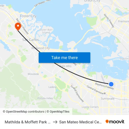 Mathilda & Moffett Park (N) to San Mateo Medical Center map