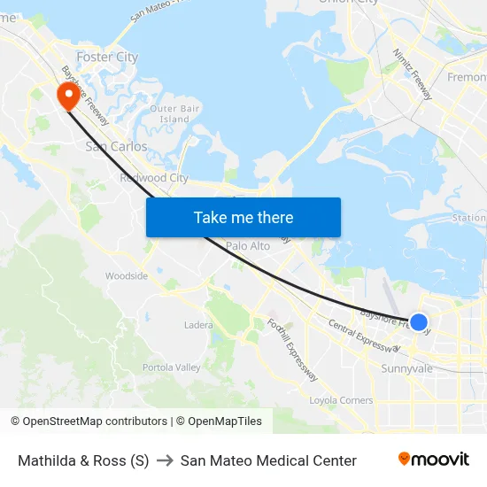 Mathilda & Ross (S) to San Mateo Medical Center map