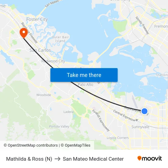 Mathilda & Ross (N) to San Mateo Medical Center map