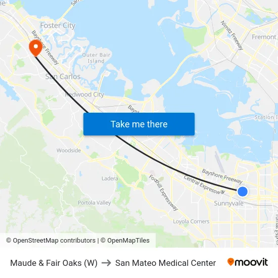 Maude & Fair Oaks (W) to San Mateo Medical Center map