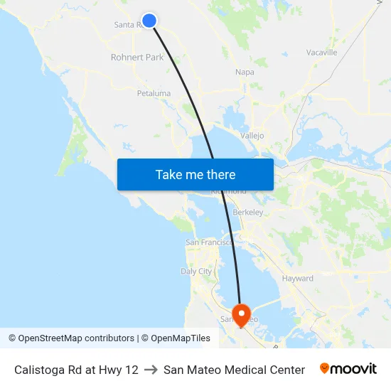 Calistoga Rd at Hwy 12 to San Mateo Medical Center map