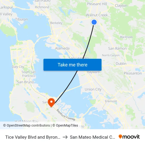 Tice Valley Blvd and Byron Park to San Mateo Medical Center map