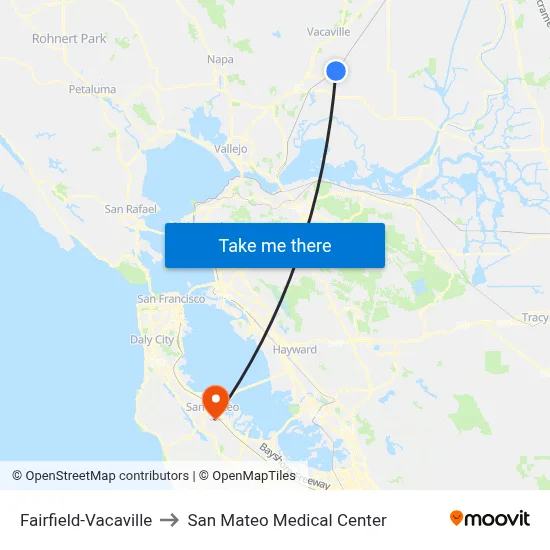 Fairfield-Vacaville to San Mateo Medical Center map