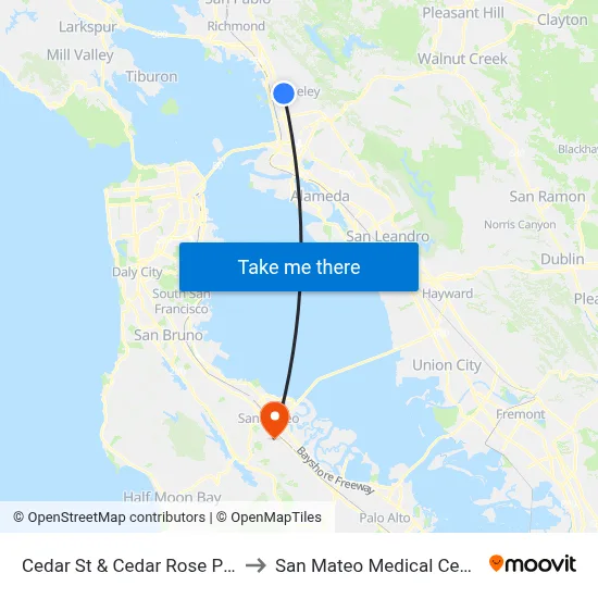 Cedar St & Cedar Rose Park to San Mateo Medical Center map