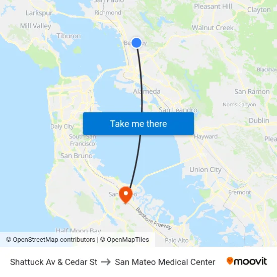 Shattuck Av & Cedar St to San Mateo Medical Center map