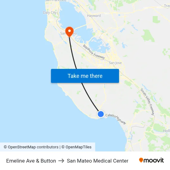 Emeline Ave & Button to San Mateo Medical Center map