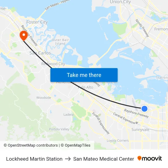 Lockheed Martin Station to San Mateo Medical Center map