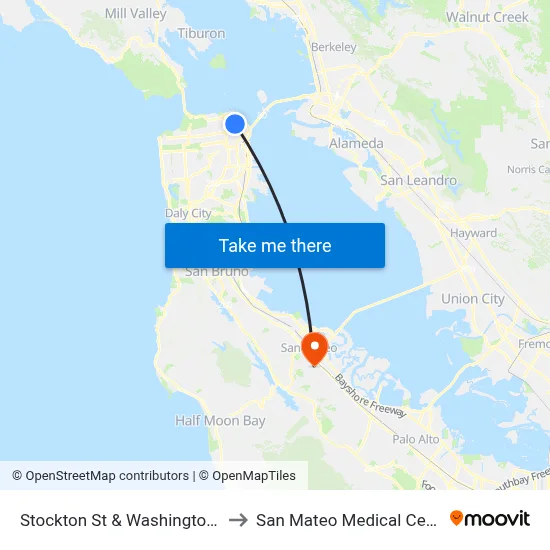 Stockton St & Washington St to San Mateo Medical Center map