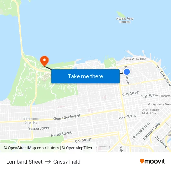 Lombard Street to Crissy Field map
