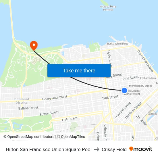 Hilton San Francisco Union Square Pool to Crissy Field map