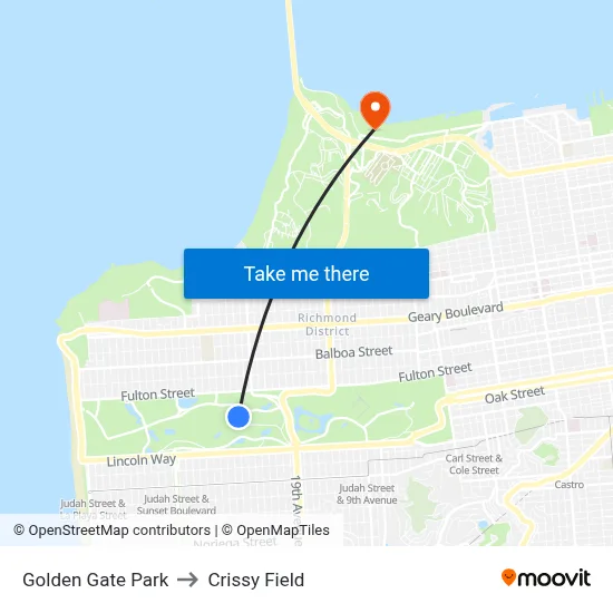 Golden Gate Park to Crissy Field map