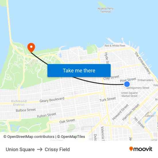 Union Square to Crissy Field map