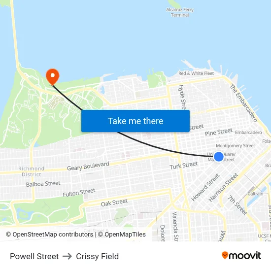 Powell Street to Crissy Field map