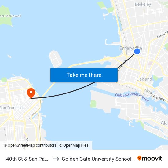 40th St & San Pablo Av to Golden Gate University School of Law map