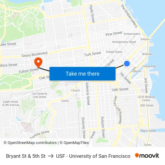 Bryant St & 5th St to USF - University of San Francisco map