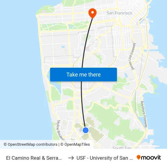 El Camino Real & Serramonte Blvd to USF - University of San Francisco map