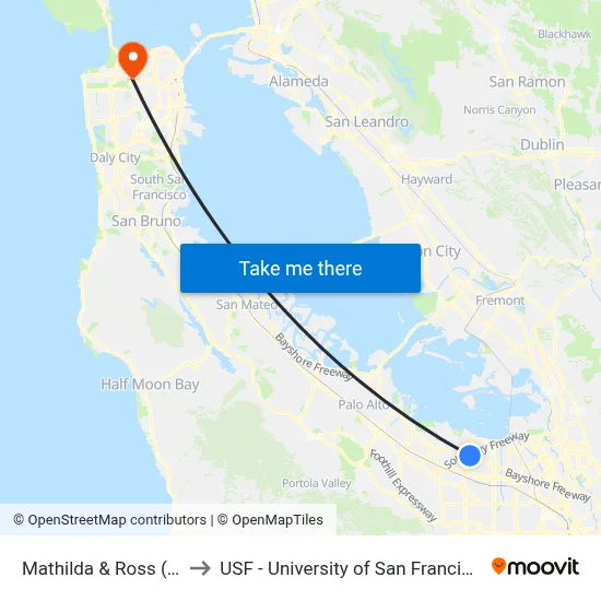 Mathilda & Ross (N) to USF - University of San Francisco map