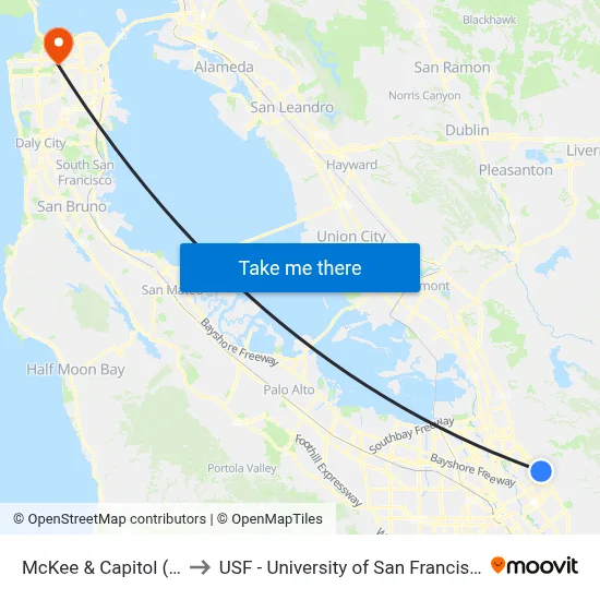 McKee & Capitol (E) to USF - University of San Francisco map