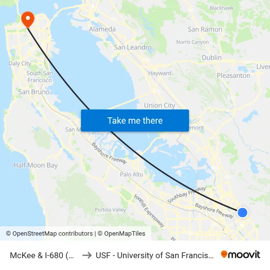 McKee & I-680 (W) to USF - University of San Francisco map