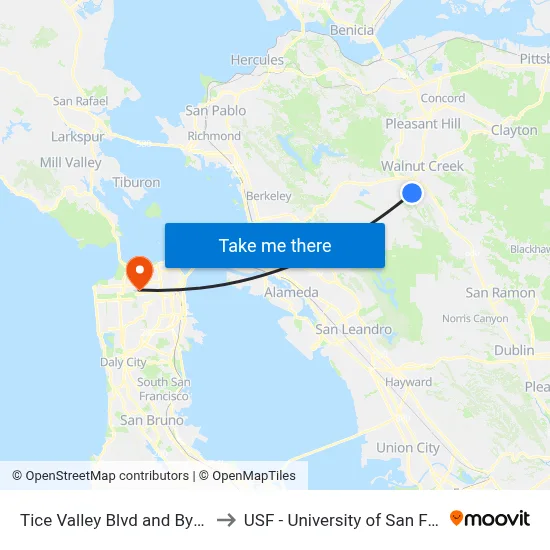 Tice Valley Blvd and Byron Park to USF - University of San Francisco map