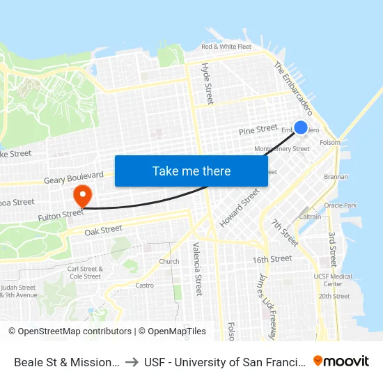 Beale St & Mission St to USF - University of San Francisco map