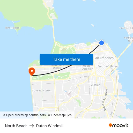 North Beach to Dutch Windmill map
