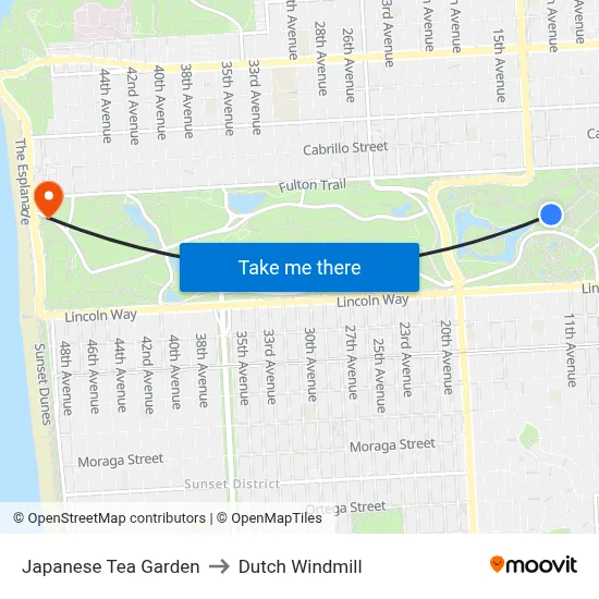 Japanese Tea Garden to Dutch Windmill map