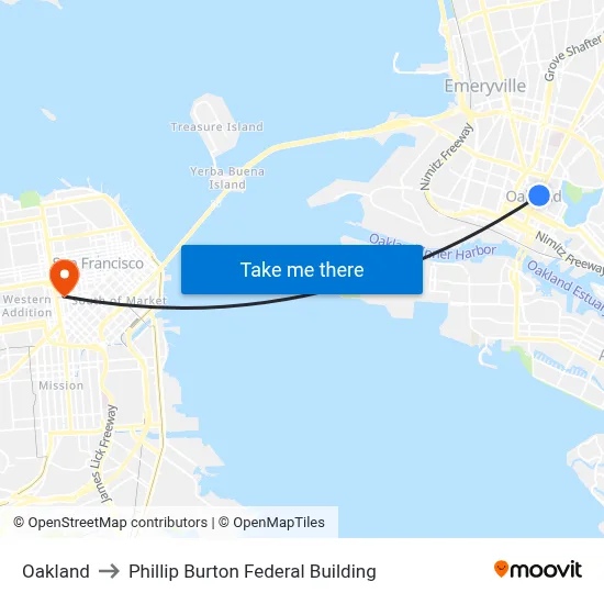 Oakland to Phillip Burton Federal Building map