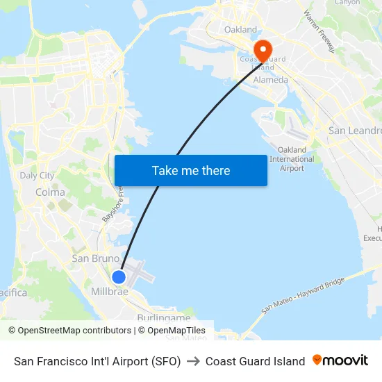 San Francisco Int'l Airport (SFO) to Coast Guard Island map
