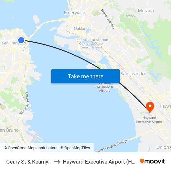 Geary St & Kearny St to Hayward Executive Airport (HWD) map