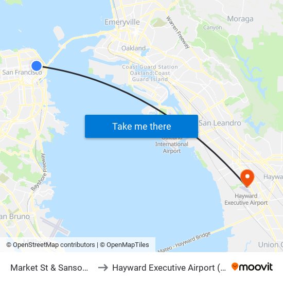 Market St & Sansome St to Hayward Executive Airport (HWD) map