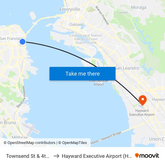 Townsend St & 4th St to Hayward Executive Airport (HWD) map