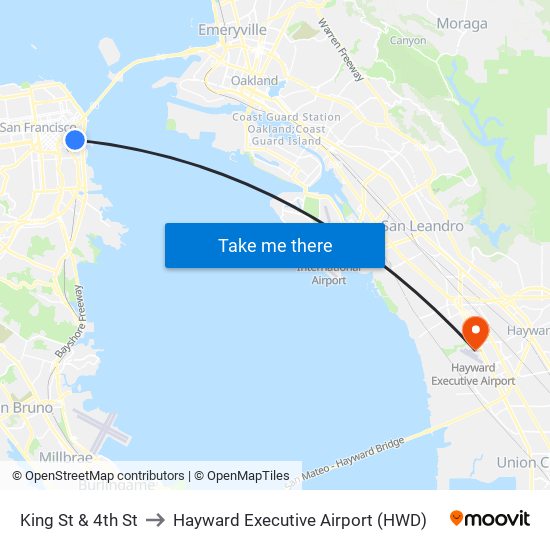 King St & 4th St to Hayward Executive Airport (HWD) map
