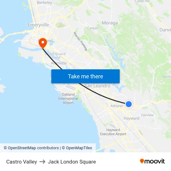 Castro Valley to Jack London Square map