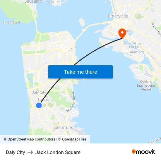 Daly City to Jack London Square map