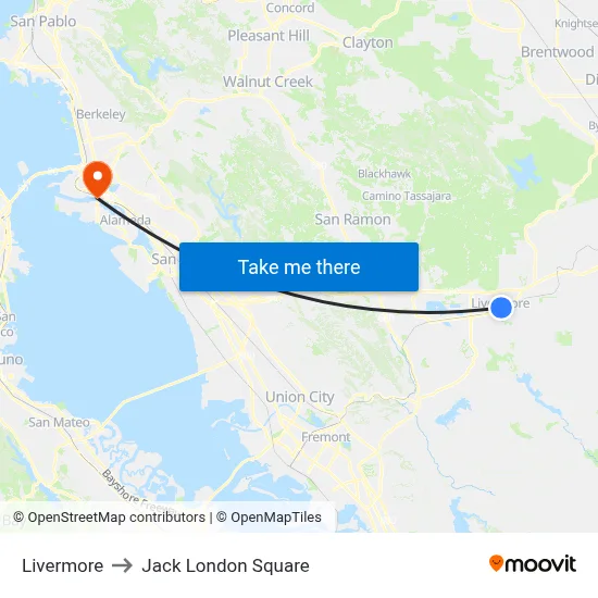 Livermore to Jack London Square map
