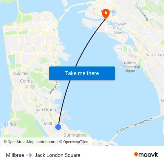 Millbrae to Jack London Square map