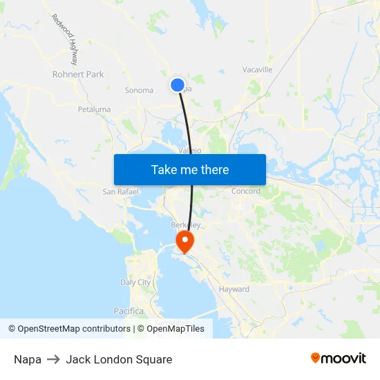 Napa to Jack London Square map