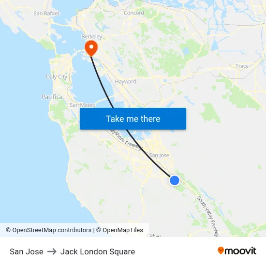 San Jose to Jack London Square map