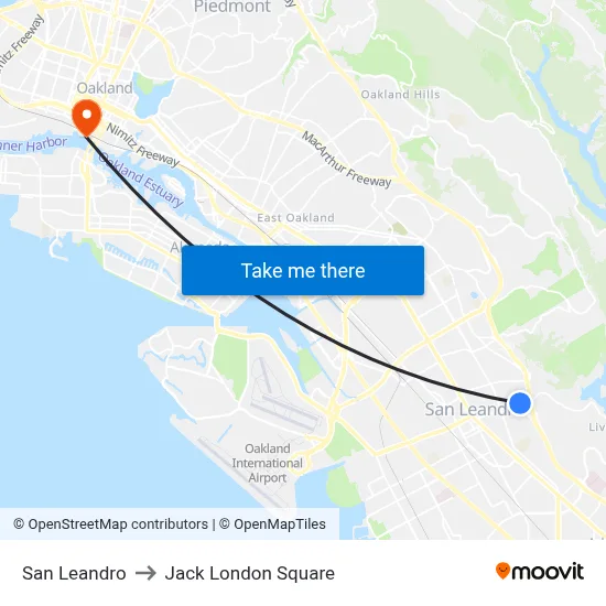 San Leandro to Jack London Square map
