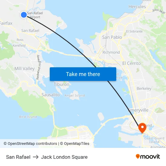 San Rafael to Jack London Square map