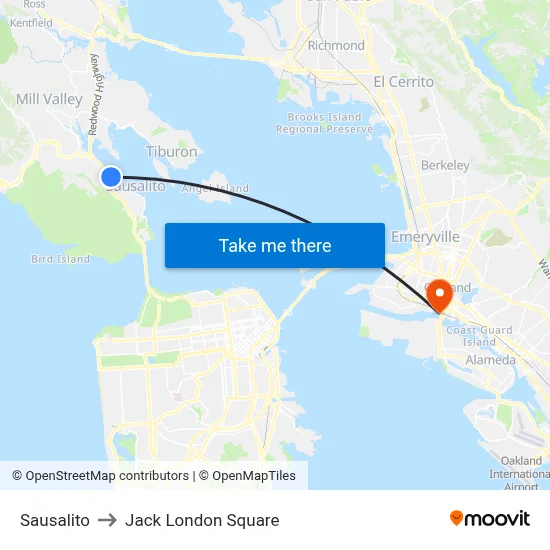 Sausalito to Jack London Square map