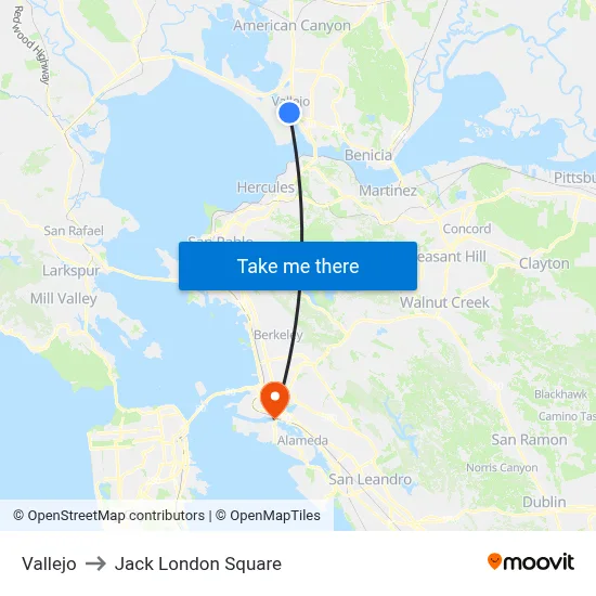 Vallejo to Jack London Square map