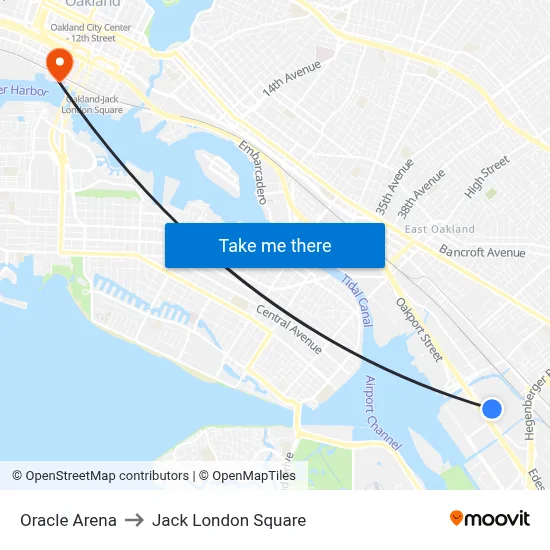 Oracle Arena to Jack London Square map