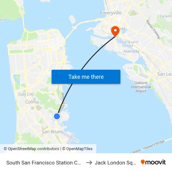 South San Francisco Station Caltrain to Jack London Square map