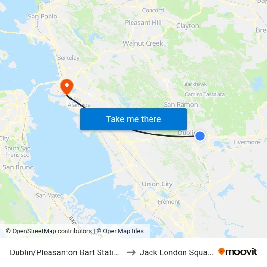 Dublin/Pleasanton Bart Station to Jack London Square map