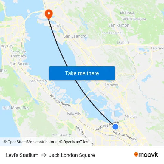 Levi's Stadium to Jack London Square map