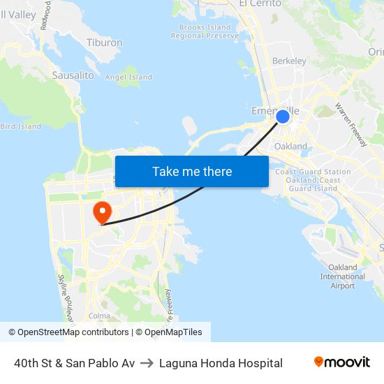 40th St & San Pablo Av to Laguna Honda Hospital map