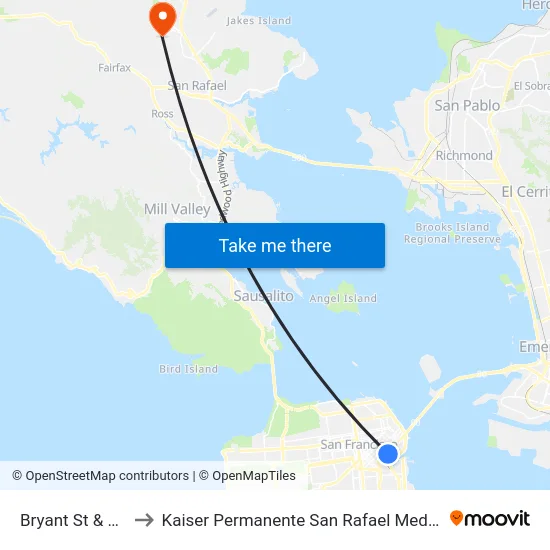 Bryant St & 5th St to Kaiser Permanente San Rafael Medical Center map